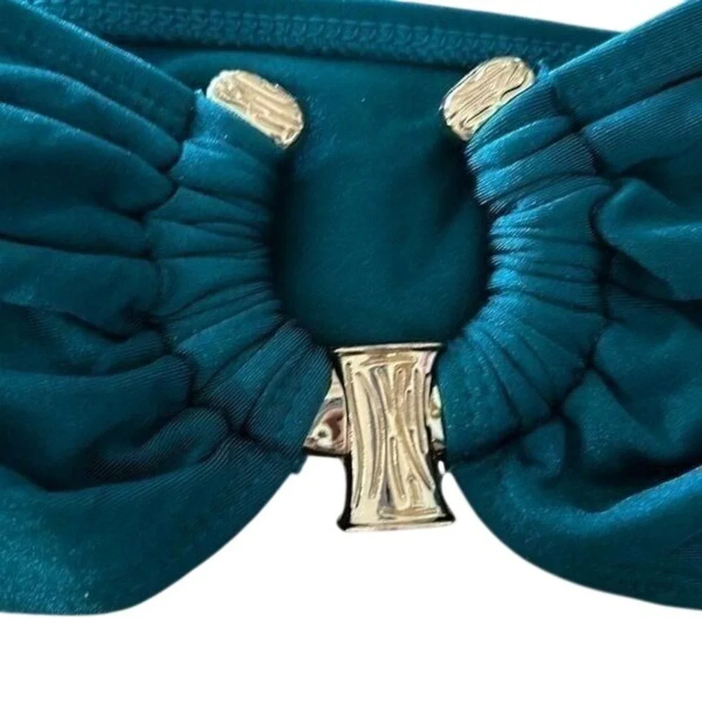 ZAFUL O Ring Bandeau Bikini Swimwear Teal‎ Green Metallic Strappy Tie Size L